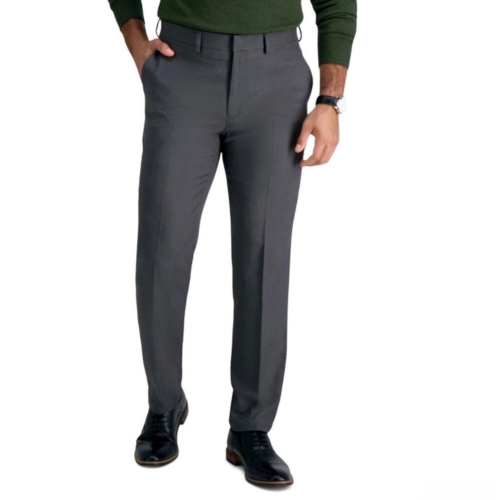 $70 NEW HAGGAR Mens 32x30 Dark Gray Slim Fit Soft Premium Dress Pants/Slacks